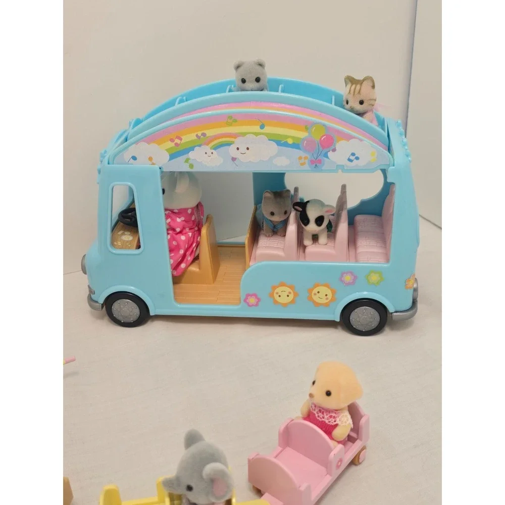 Calico Critters Sylvanian Baby Play Nursery School Bus‎ Train Baby Cow Elephant